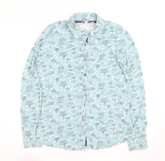Boden Women Blue Floral Button-Up Shirt Size 8 Cotton Long Sleeve