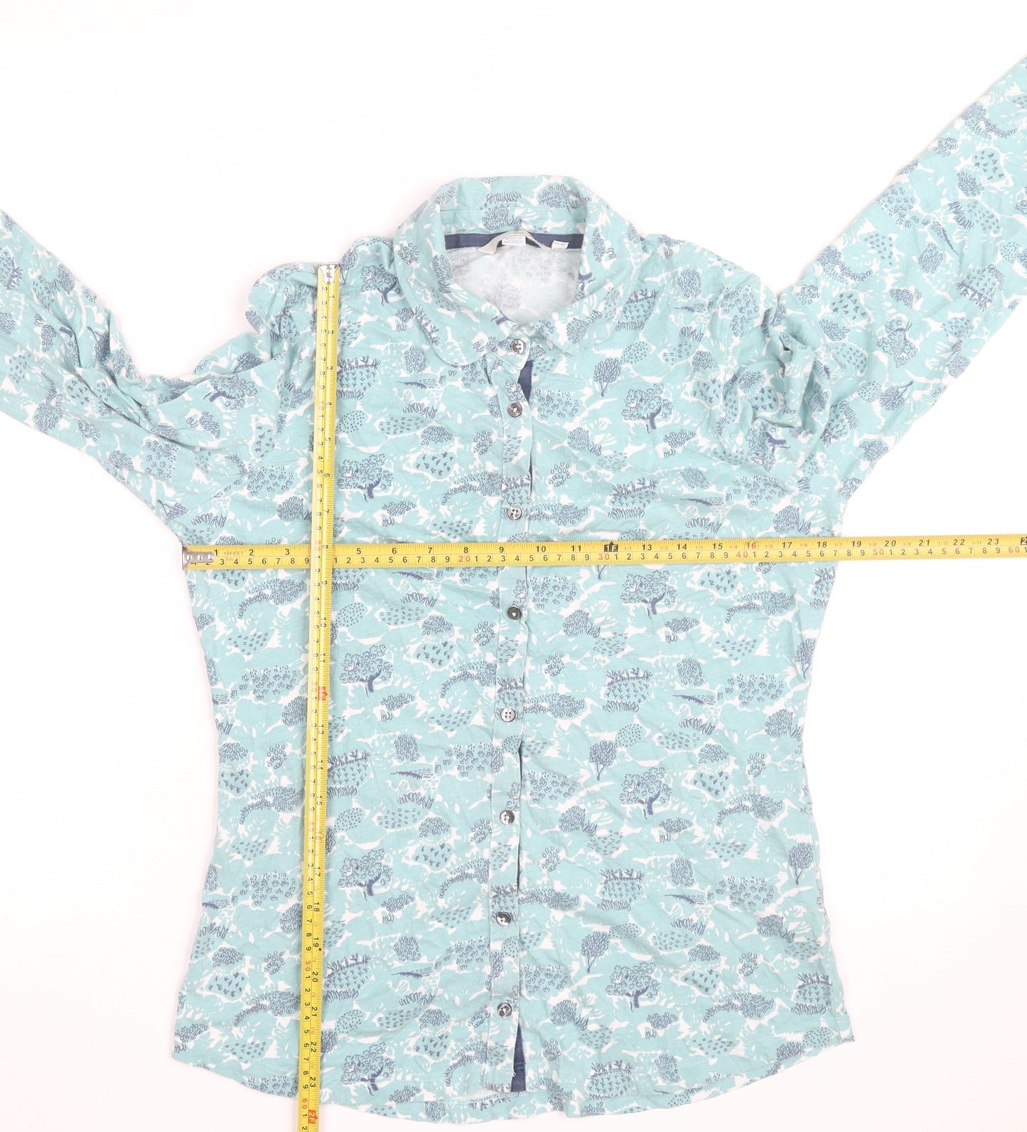 Boden Women Blue Floral Button-Up Shirt Size 8 Cotton Long Sleeve