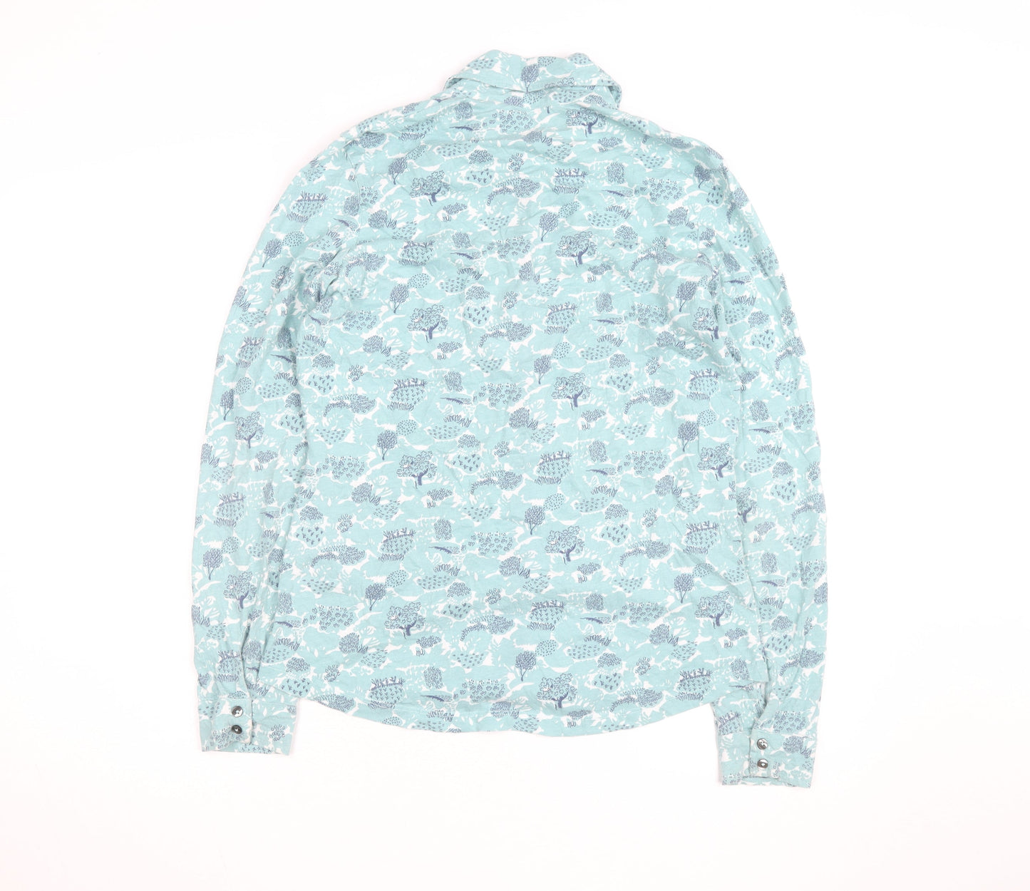 Boden Women Blue Floral Button-Up Shirt Size 8 Cotton Long Sleeve