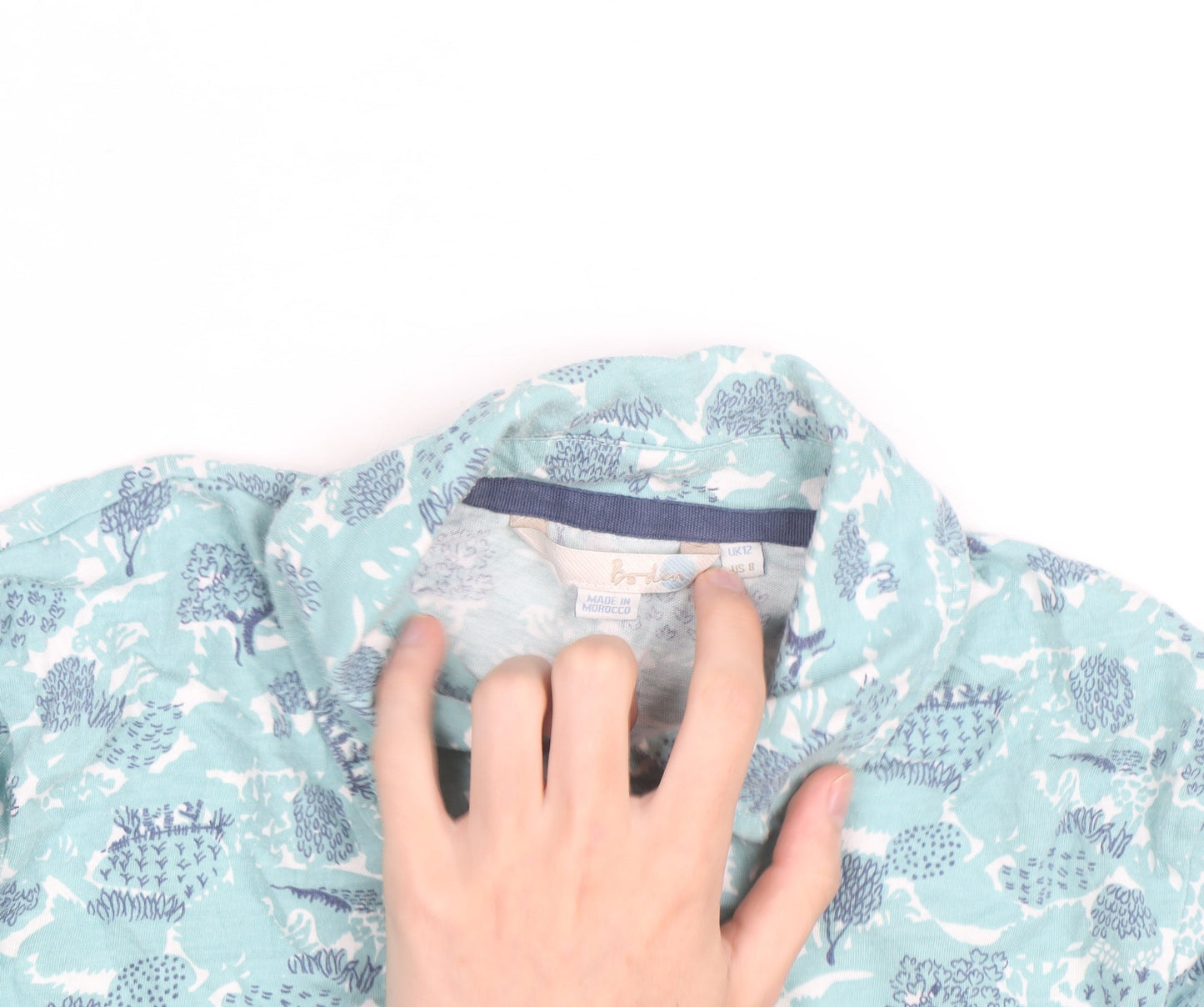 Boden Women Blue Floral Button-Up Shirt Size 8 Cotton Long Sleeve
