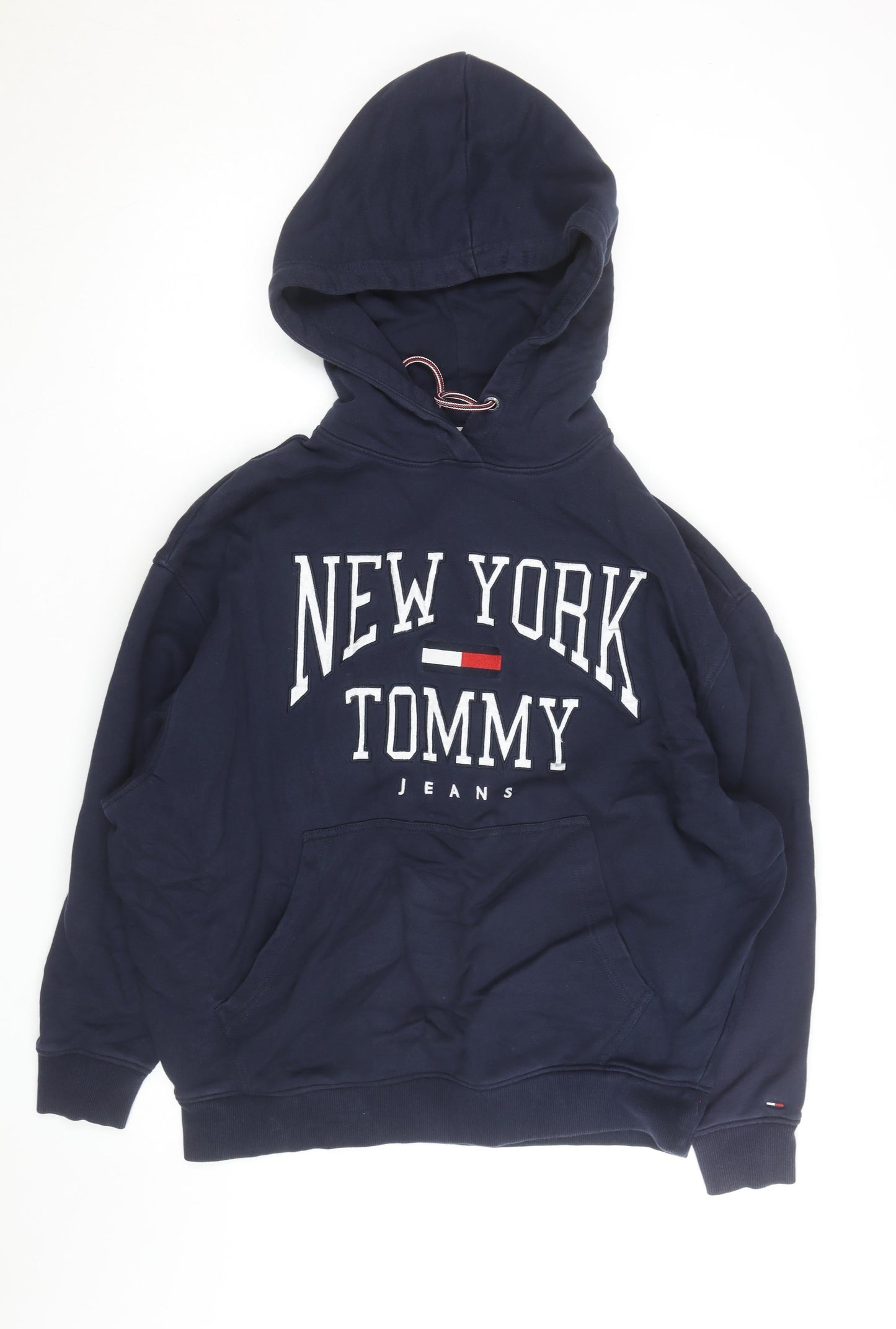 Tommy Jeans Men's Blue Pullover Hoodie Small Embroidered Logo