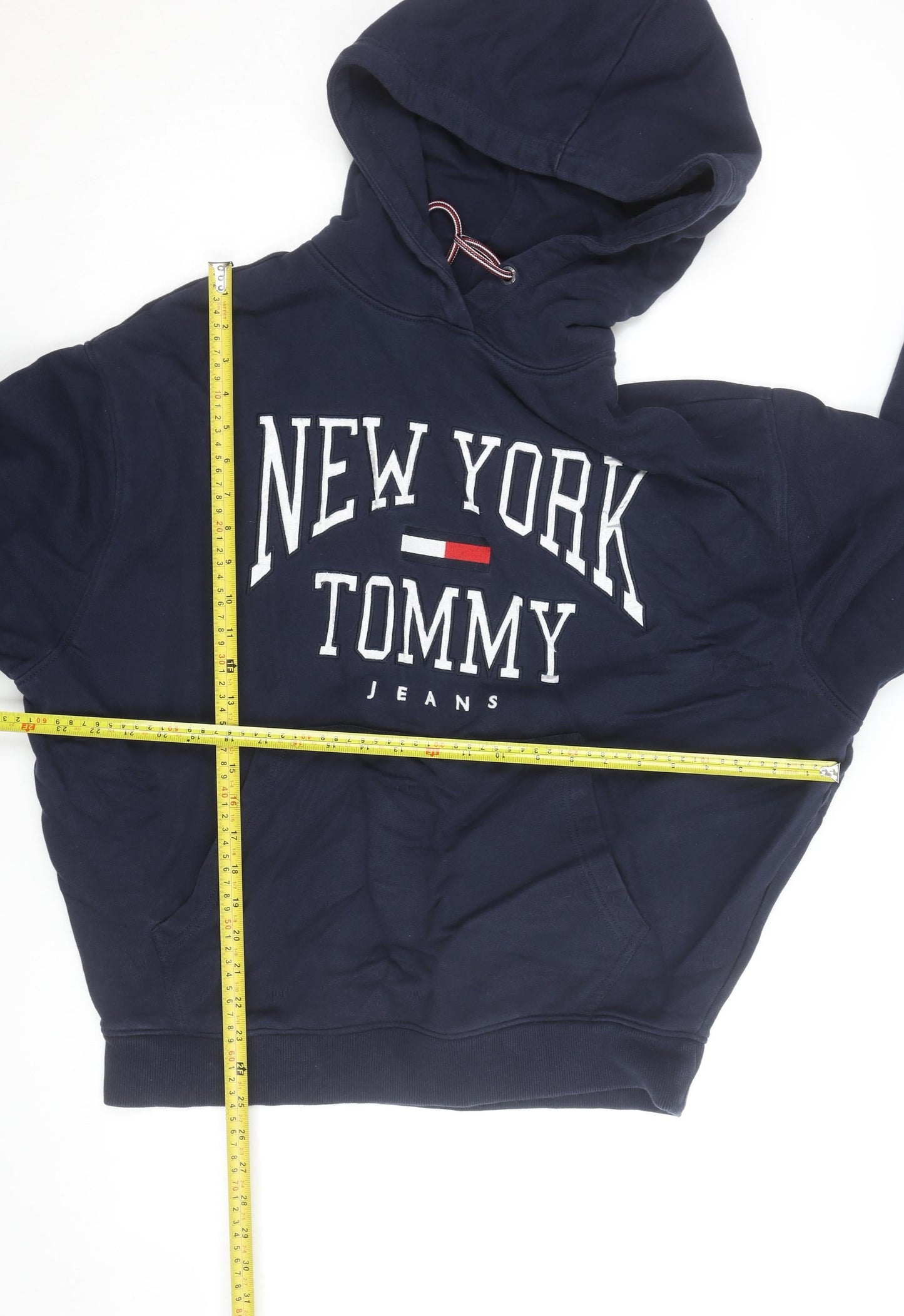 Tommy Jeans Men's Blue Pullover Hoodie Small Embroidered Logo