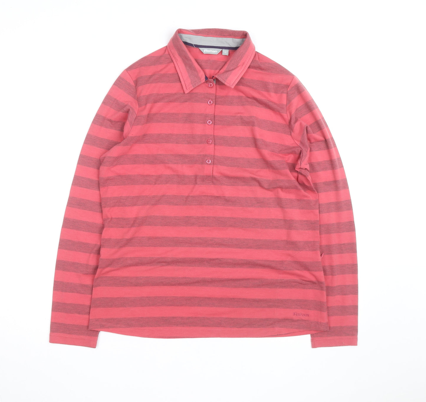 Rohan Womens Pink Striped Long Sleeve Polo Shirt Size 14