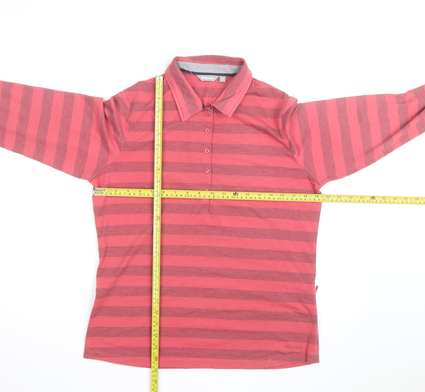 Rohan Womens Pink Striped Long Sleeve Polo Shirt Size 14