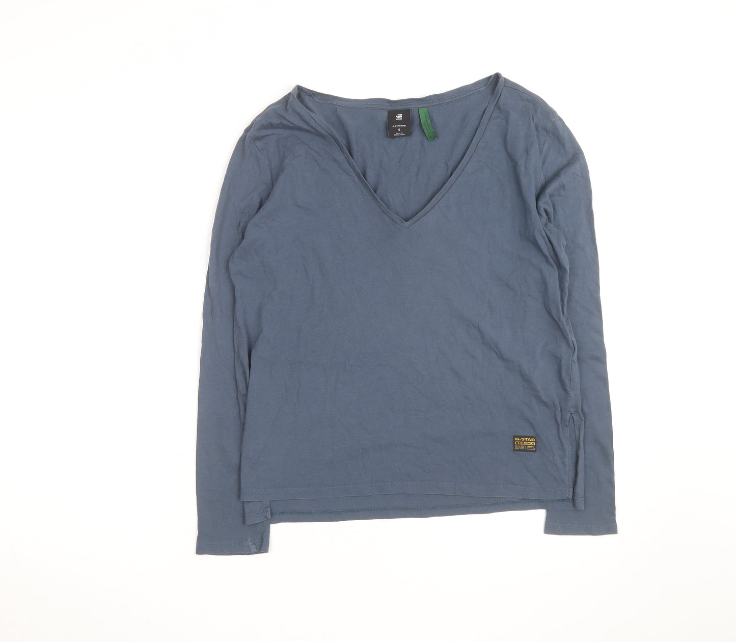 G-Star RAW Women's Blue V-Neck Long Sleeve Cotton T-Shirt Size S
