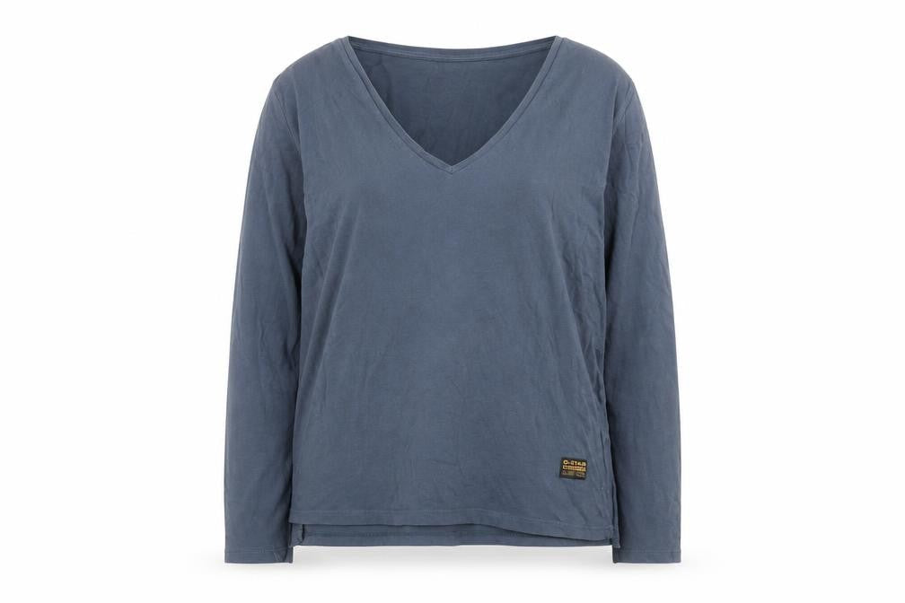 G-Star RAW Women's Blue V-Neck Long Sleeve Cotton T-Shirt Size S