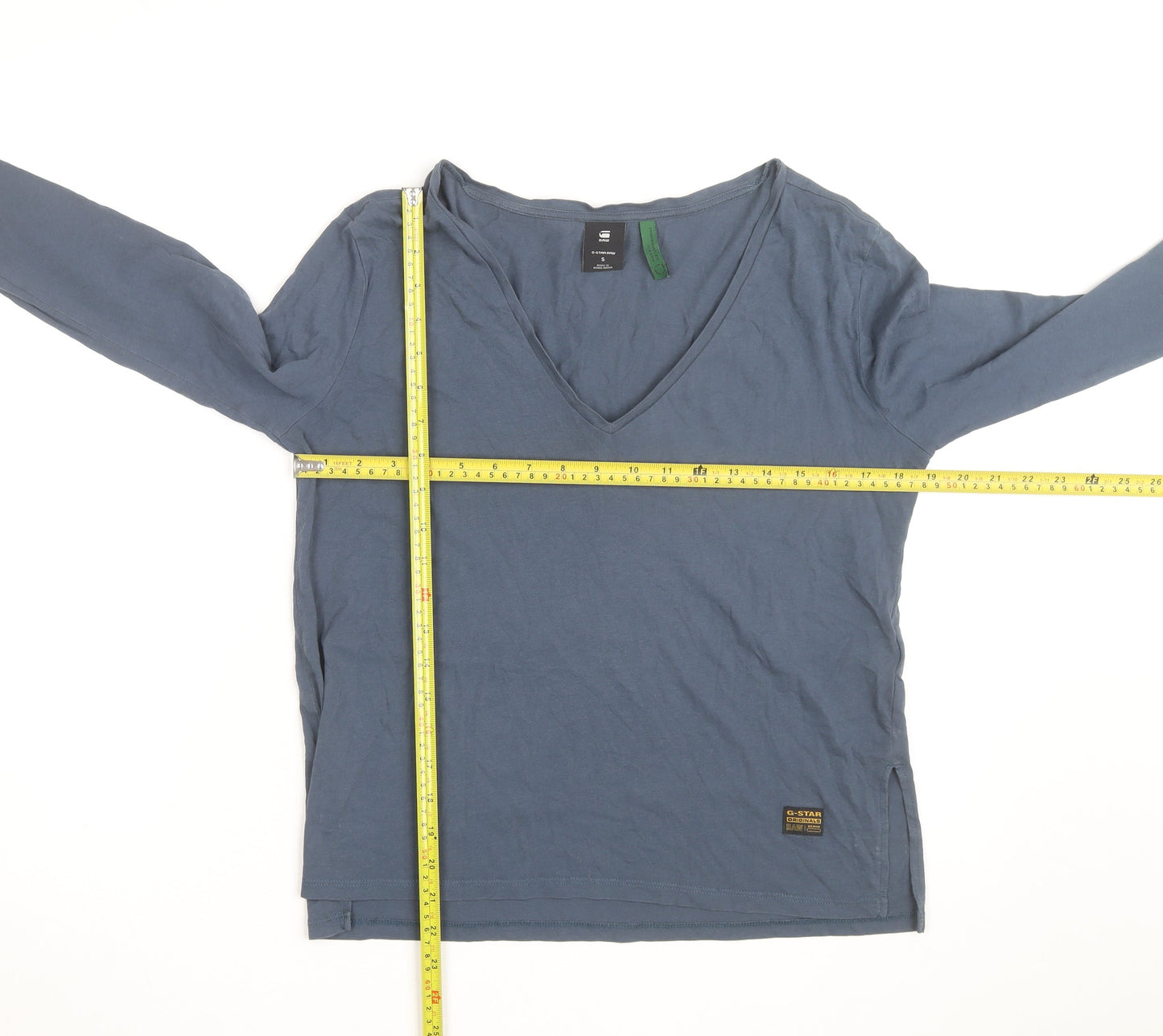 G-Star RAW Women's Blue V-Neck Long Sleeve Cotton T-Shirt Size S