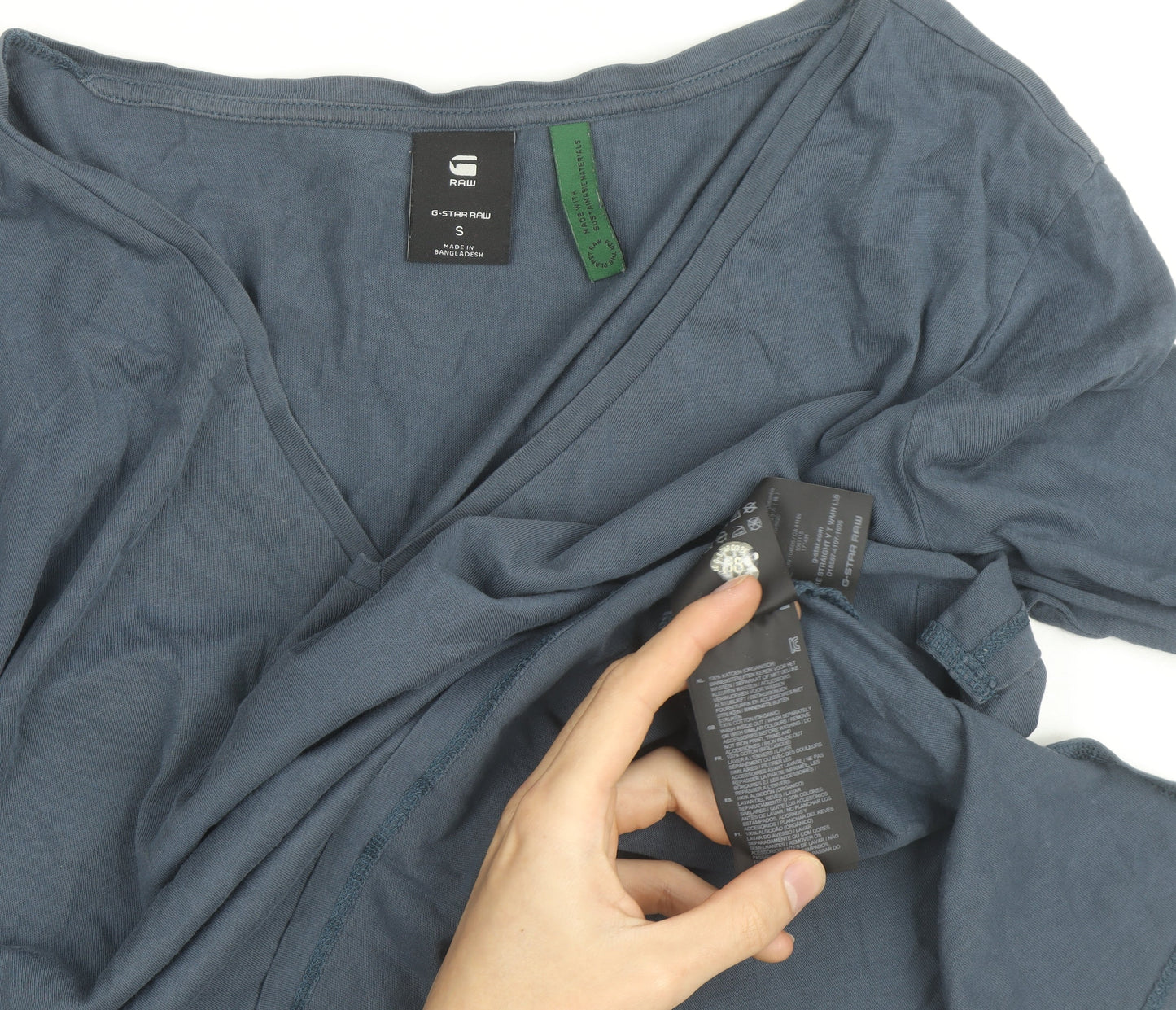 G-Star RAW Women's Blue V-Neck Long Sleeve Cotton T-Shirt Size S