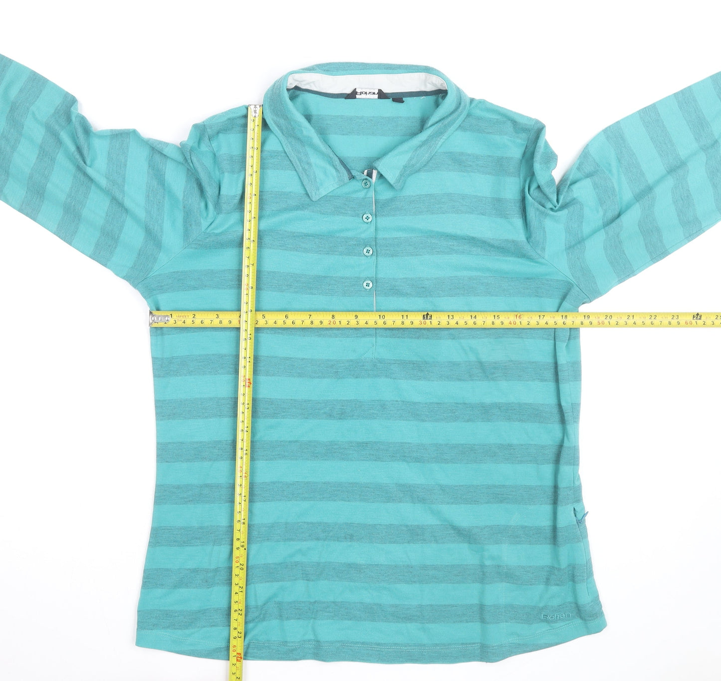 Rohan Women's Blue Striped Long Sleeve Collared Polo Shirt Size 14