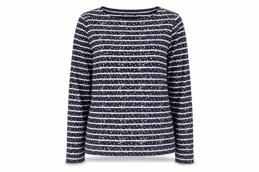 Crew Clothing Women’s Blue Striped Star Long Sleeve Cotton T-Shirt Size 12
