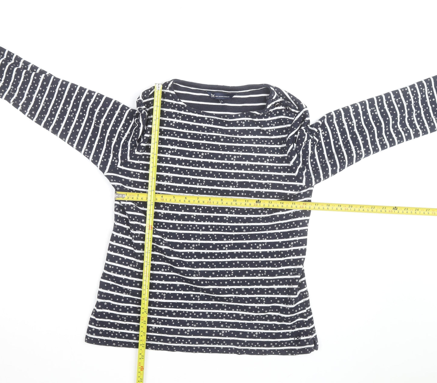 Crew Clothing Company Women’s Blue Striped Star Long Sleeve Cotton T-Shirt Size 12