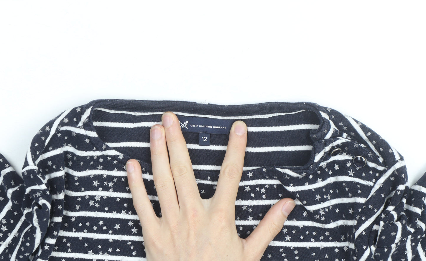 Crew Clothing Company Women’s Blue Striped Star Long Sleeve Cotton T-Shirt Size 12