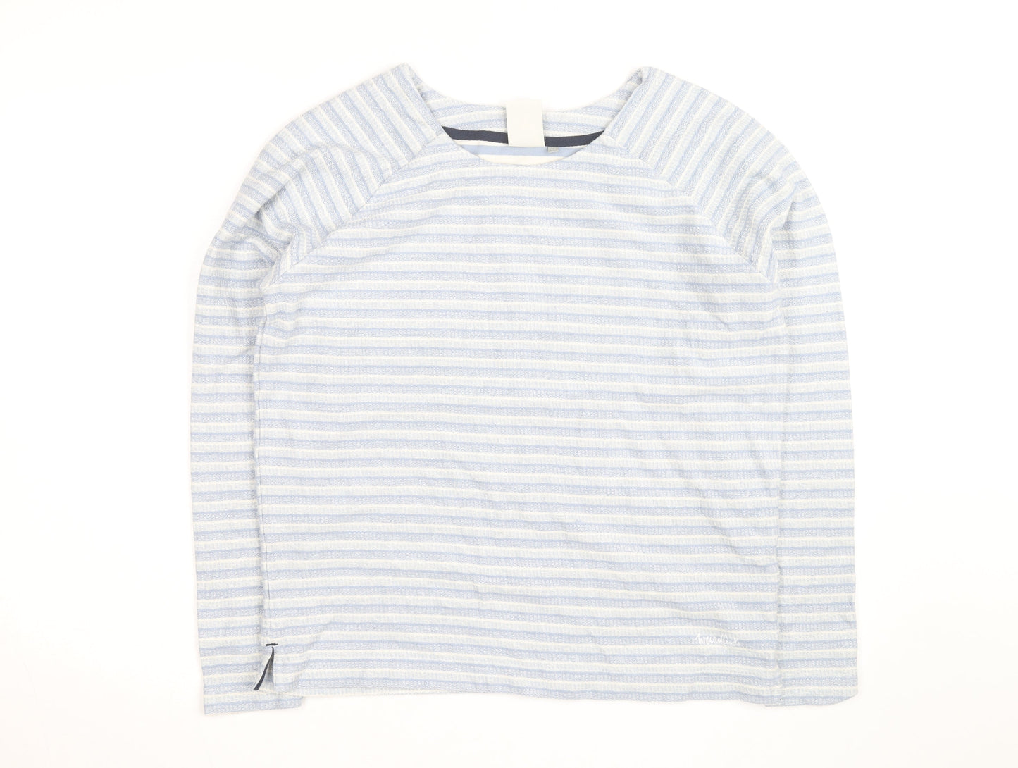 Weird Fish Womens Blue Striped Cotton Boat Neck Jumper Size 14