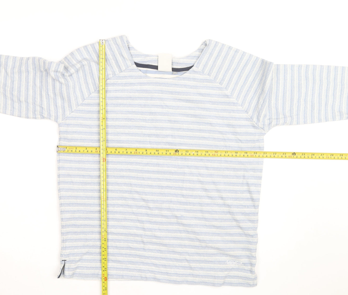 Weird Fish Womens Blue Striped Cotton Boat Neck Jumper Size 14