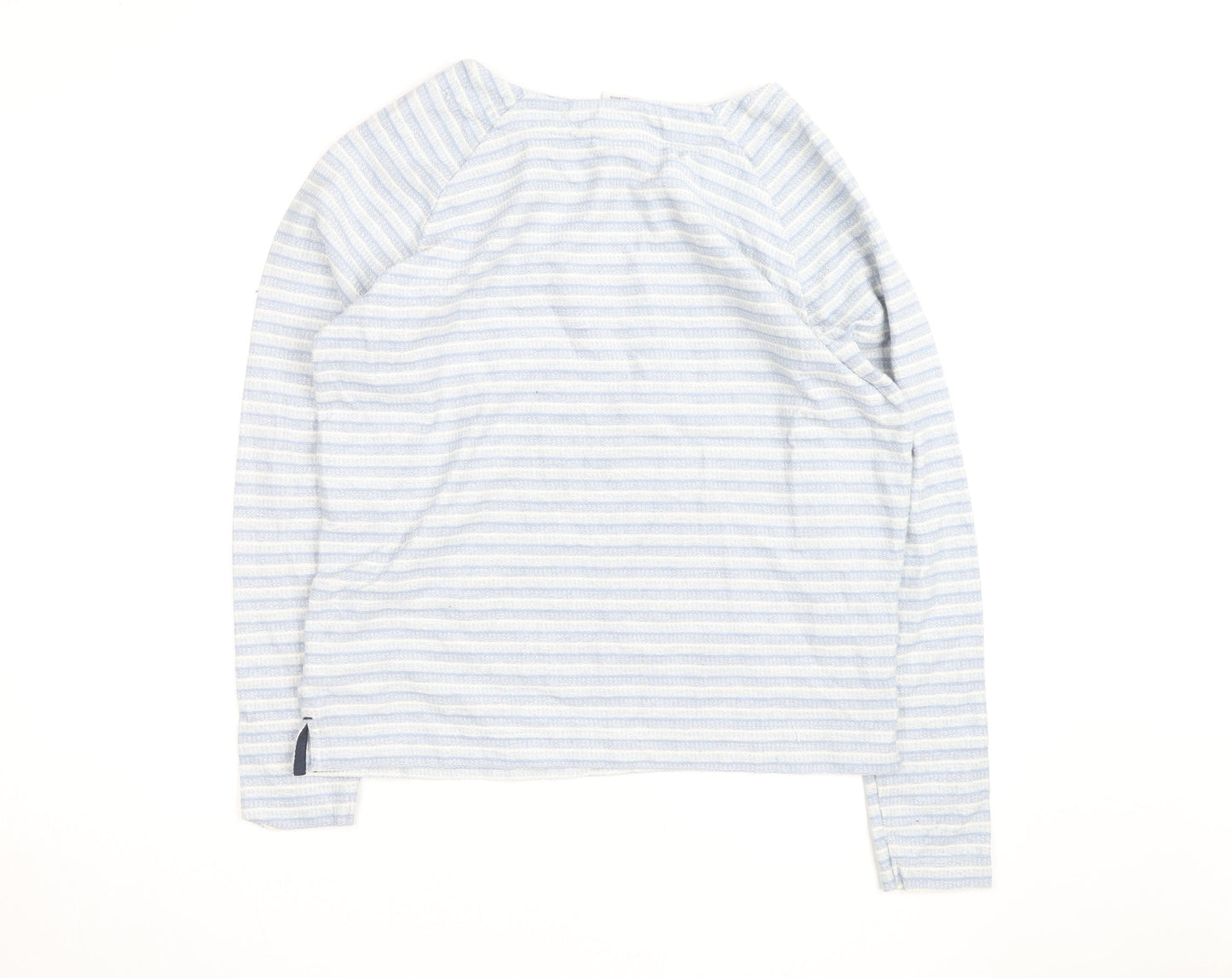 Weird Fish Womens Blue Striped Cotton Boat Neck Jumper Size 14
