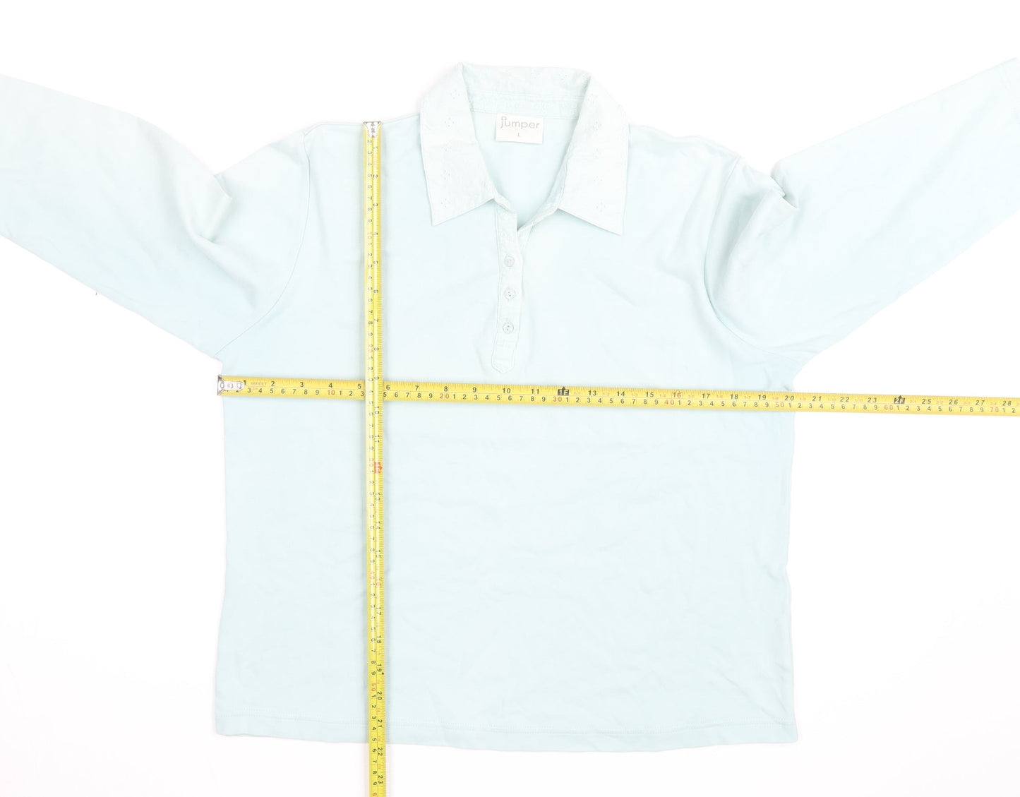 Jumper Womens Blue Cotton Long Sleeve Polo Shirt Size L