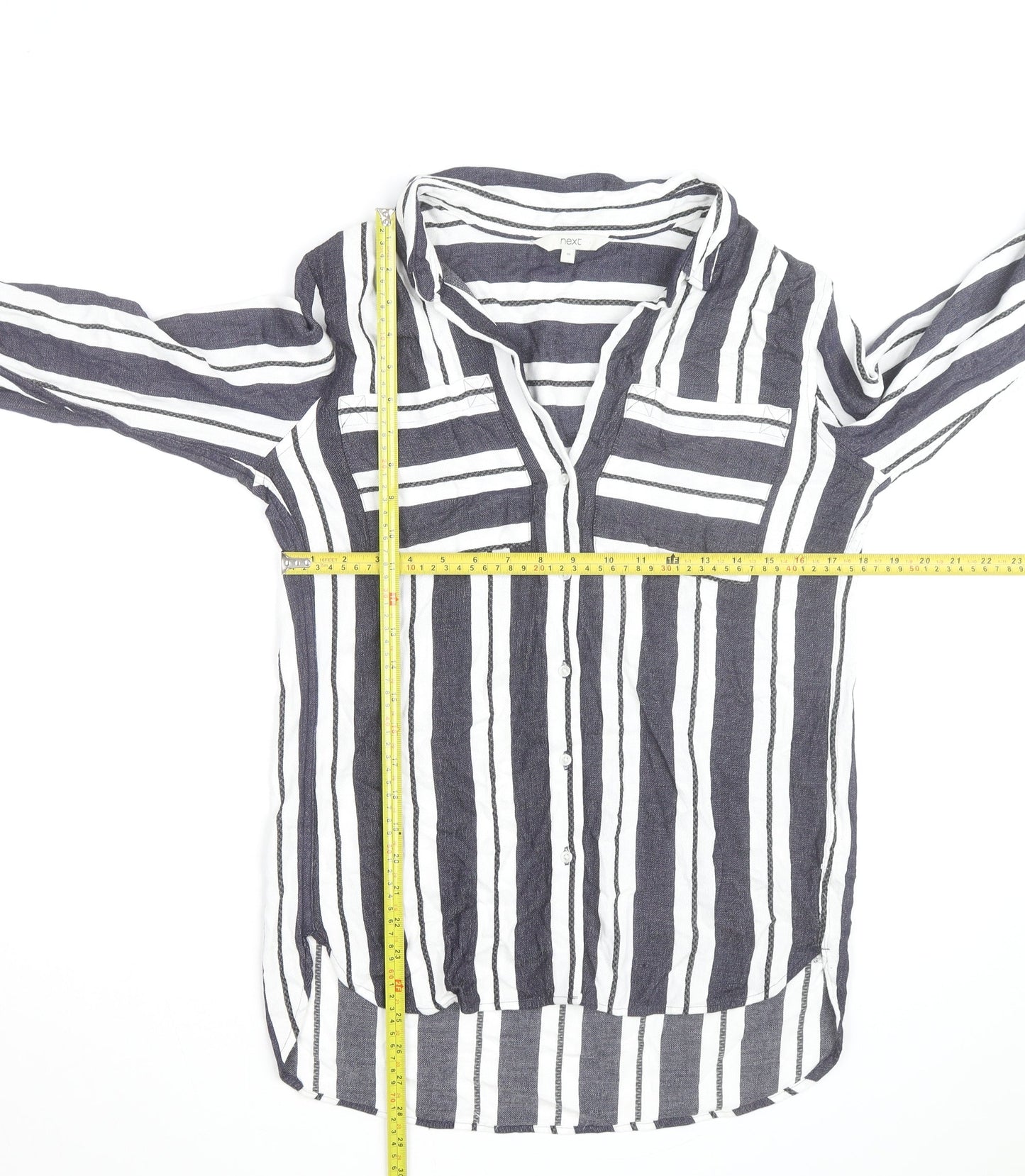 Next Women’s Blue White Striped Cotton Button-Up Tunic Shirt UK 10