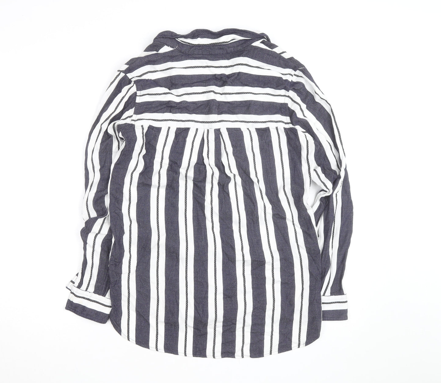 Next Women’s Blue White Striped Cotton Button-Up Tunic Shirt UK 10