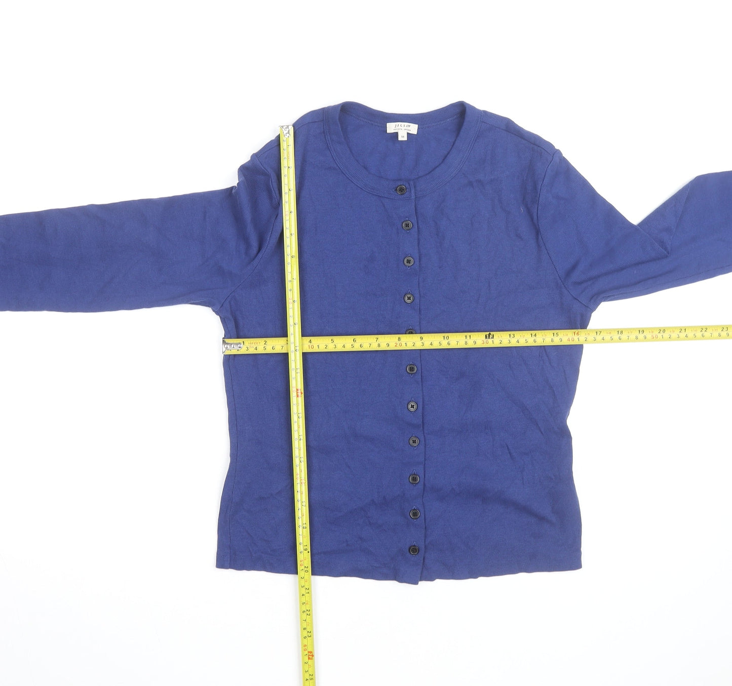 Jigsaw Women's Blue Cotton Crew Neck Button Cardigan Size M