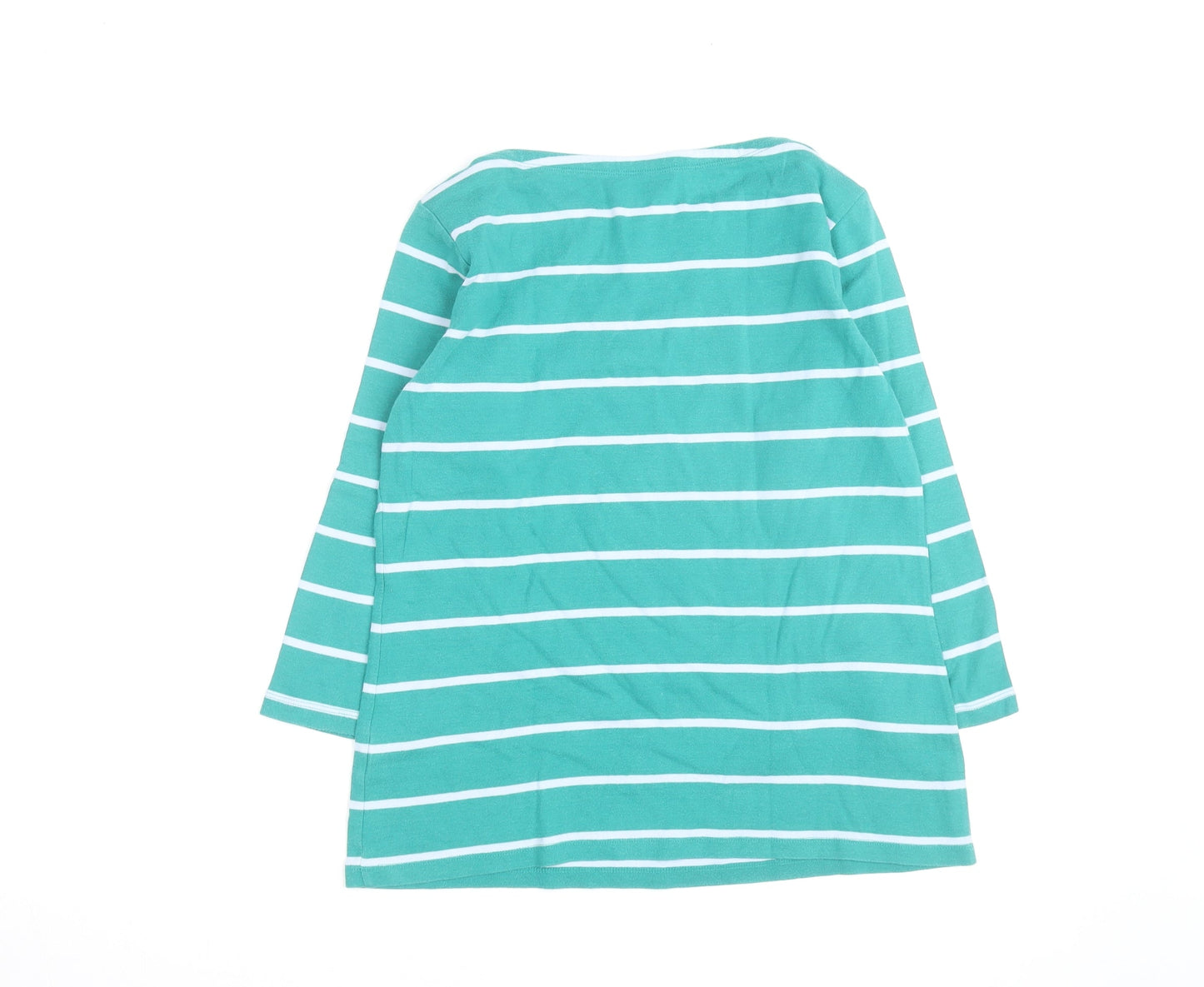 Lands' End Women's Green Striped Boat Neck Long Sleeve Cotton Top Size S
