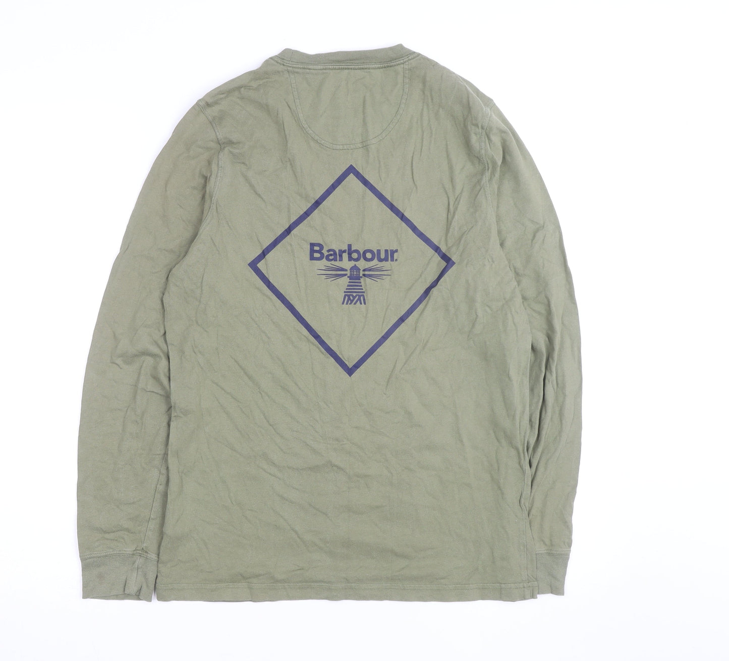 Barbour Men's Green Long Sleeve Cotton Graphic T-Shirt Size S