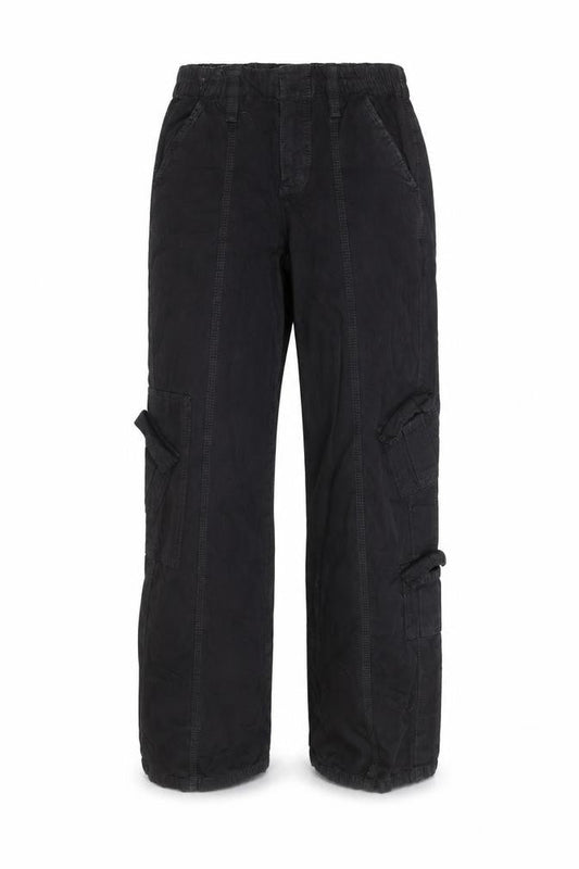 Front view of BDG Men's Black XS Cargo Trousers Elastic Waist Cotton