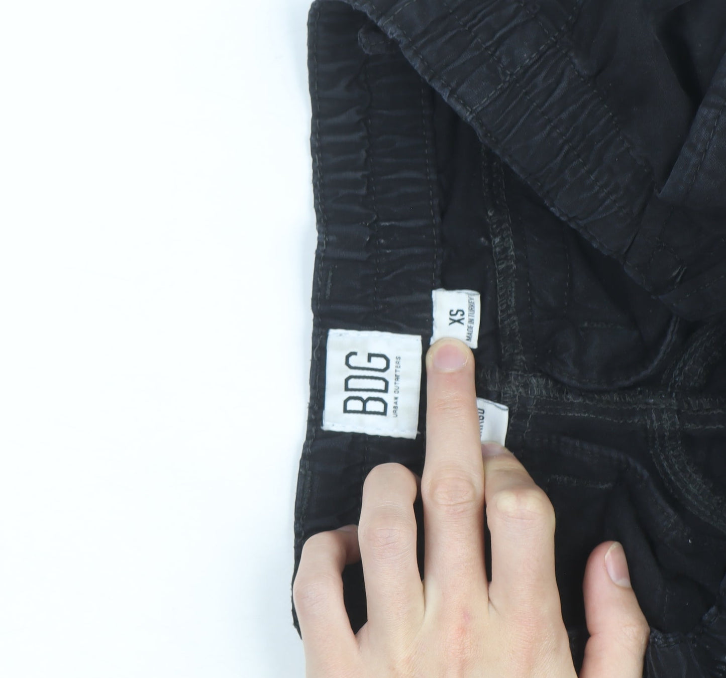 BDG Men's Black XS Cargo Trousers Elastic Waist Cotton