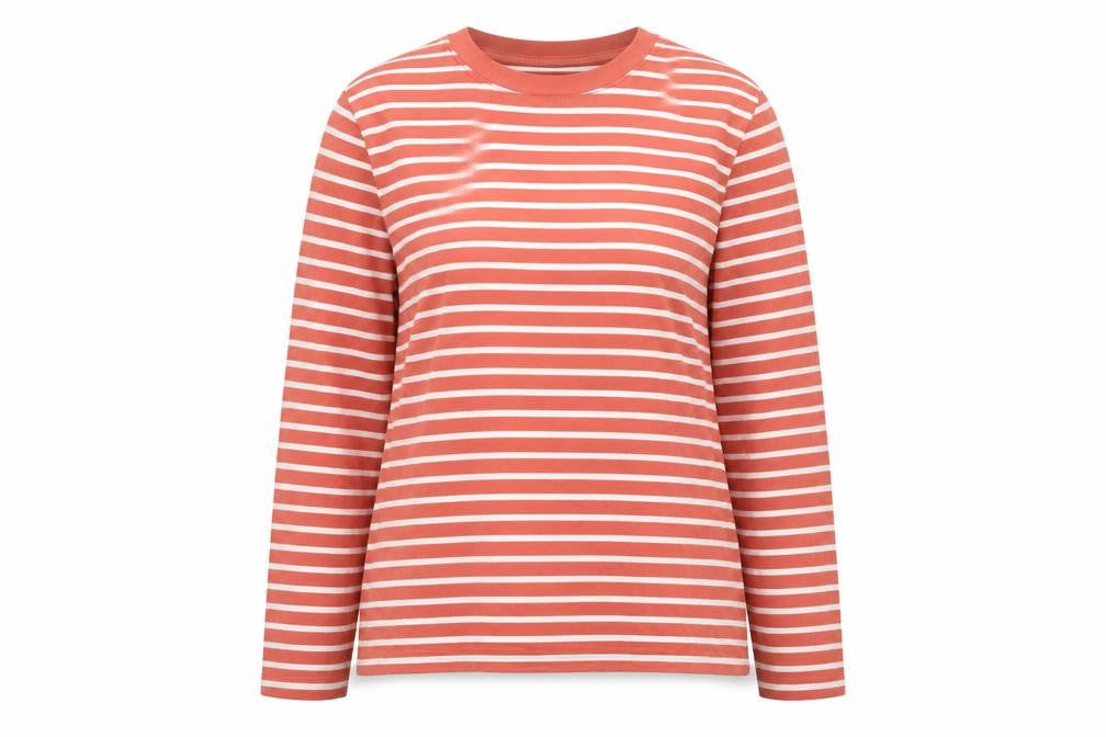 Marks & Spencer Women's Orange Striped Long Sleeve Cotton T-Shirt Size 12