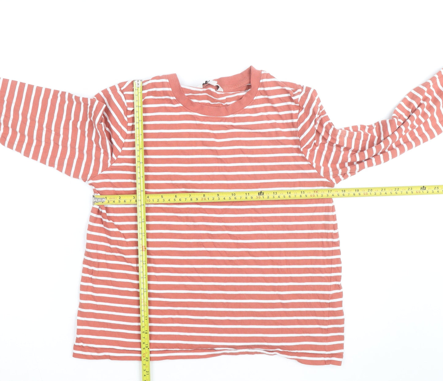 Marks and Spencer Women's Orange Striped Long Sleeve Cotton T-Shirt Size 12