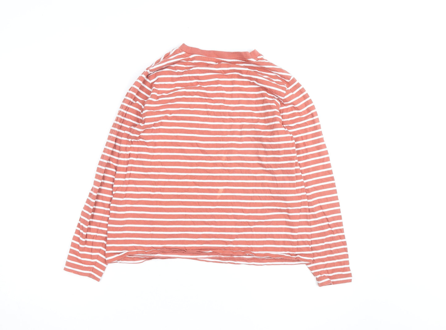 Marks and Spencer Women's Orange Striped Long Sleeve Cotton T-Shirt Size 12