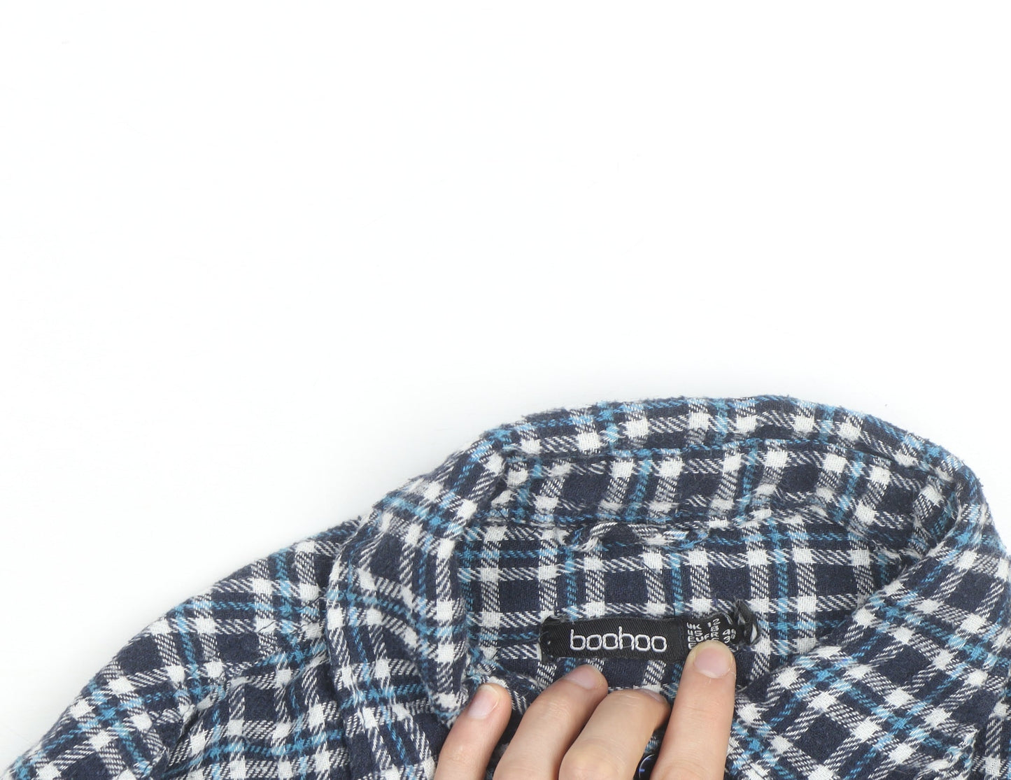 Boohoo Womens Blue Check Flannel Long Sleeve Button-Up Shirt Size 8