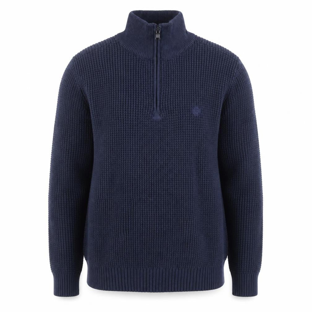 Duck and Cover Men’s Blue Chunky Knit 1/4 Zip Cotton Jumper Size L