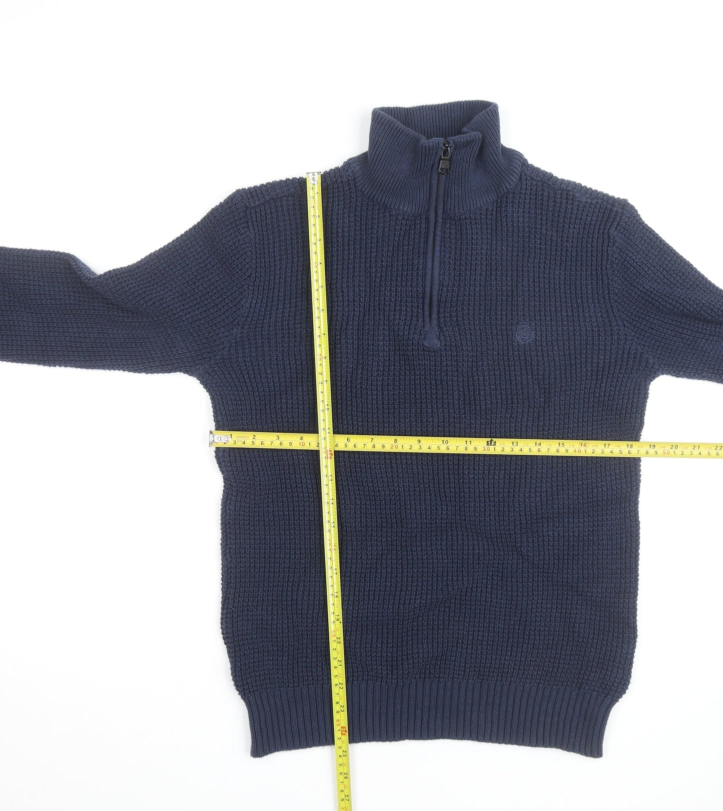 Duck and Cover Men’s Blue Chunky Knit 1/4 Zip Cotton Jumper Size L
