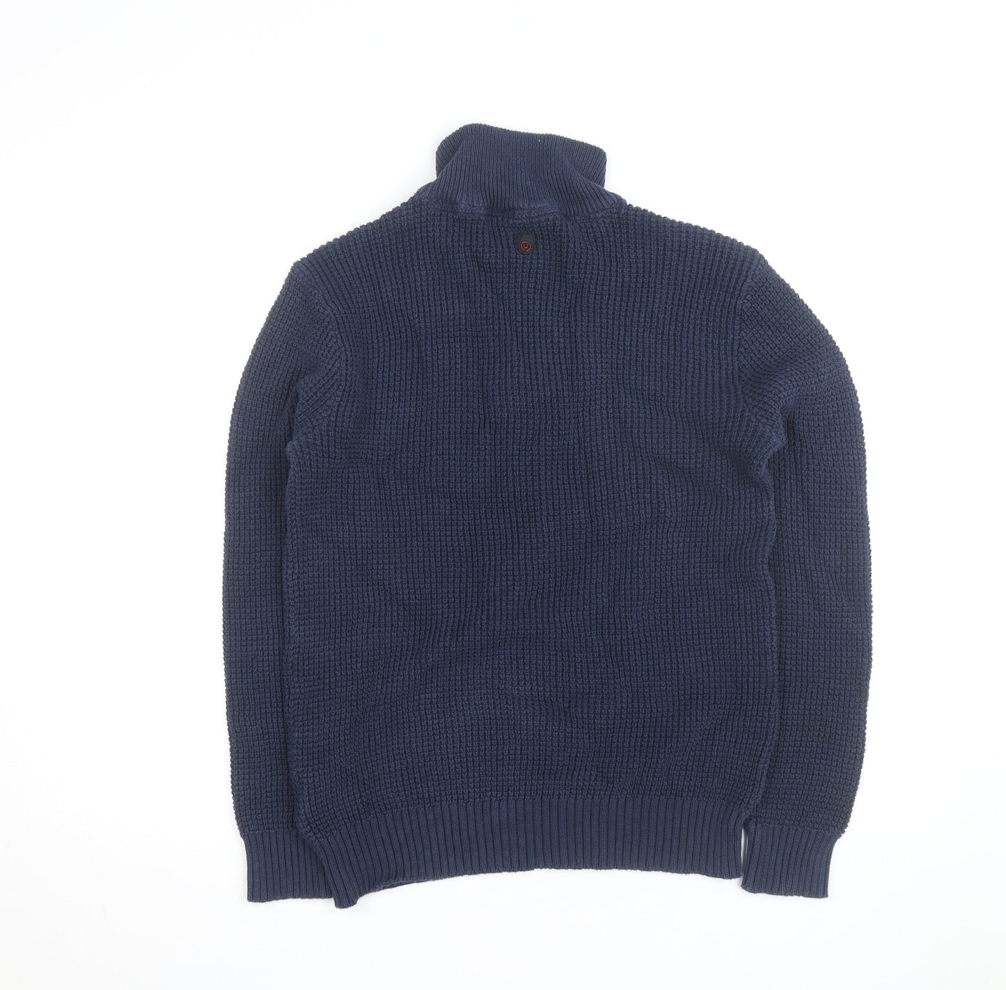 Duck and Cover Men’s Blue Chunky Knit 1/4 Zip Cotton Jumper Size L