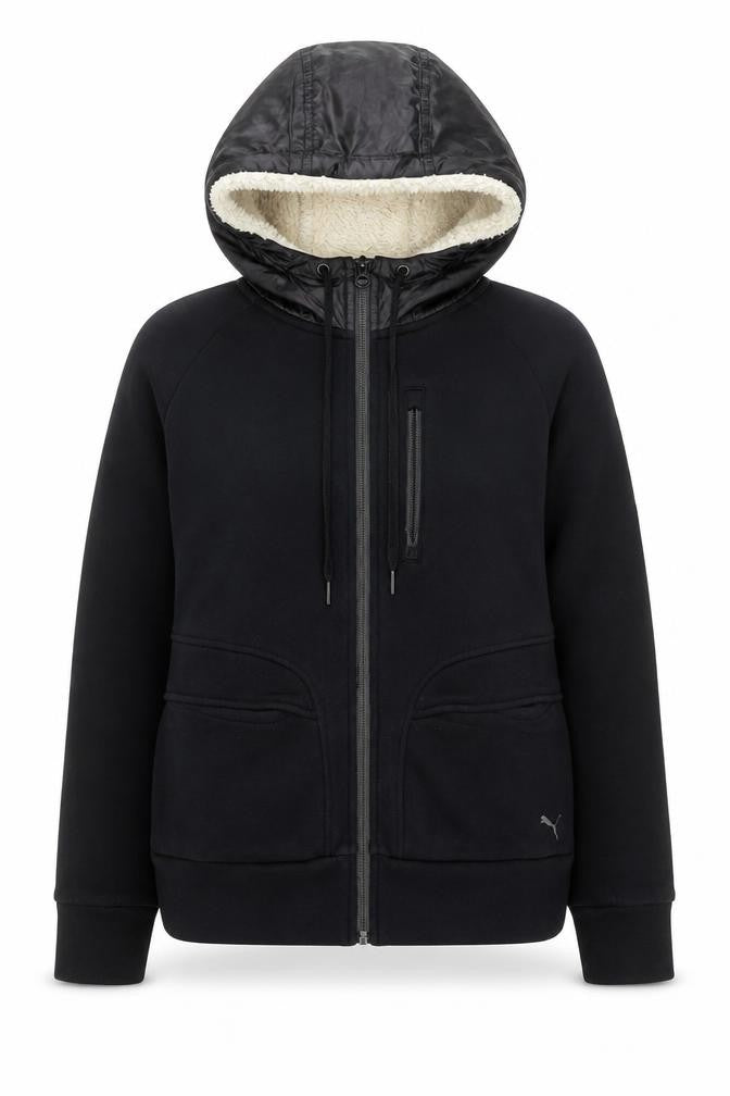 Puma Womens Black Full Zip Hooded Sweatshirt Size M Fleece Lined