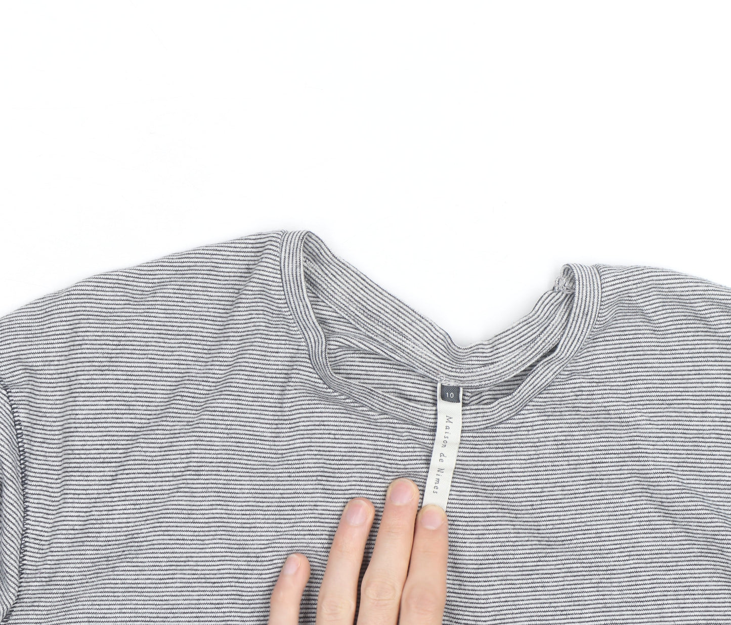 Maison de Nîmes Women’s Grey Striped Long Sleeve Jersey T-Shirt Size 10
