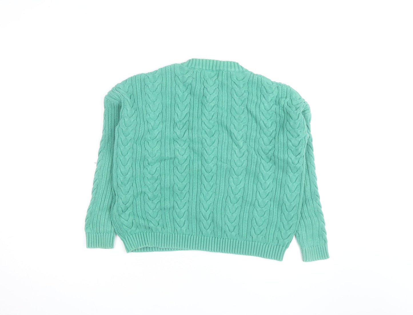 Superdry Women's Green Cable-Knit Cotton Jumper Size 8