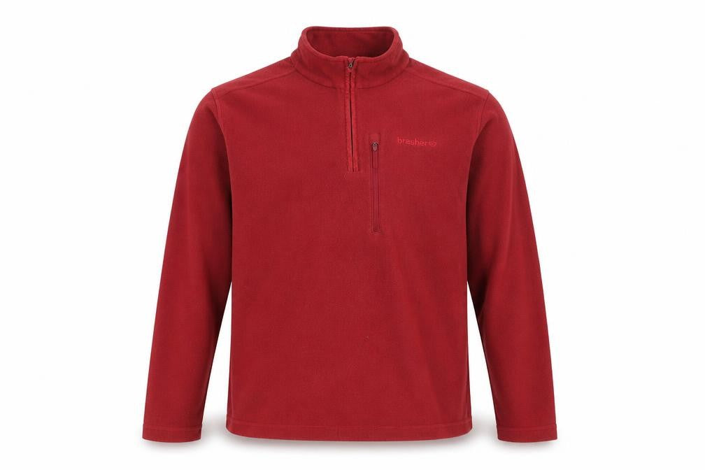 Brasher Mens Red Fleece 1/4 Zip Pullover Sweatshirt M