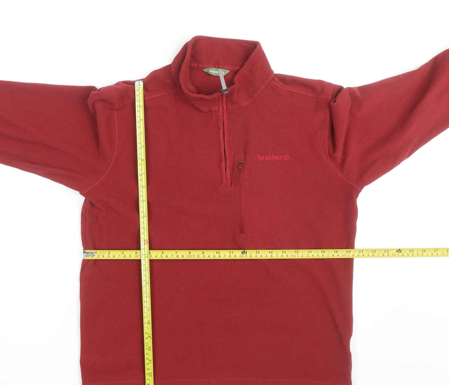 Brasher Mens Red Fleece 1/4 Zip Pullover Sweatshirt M