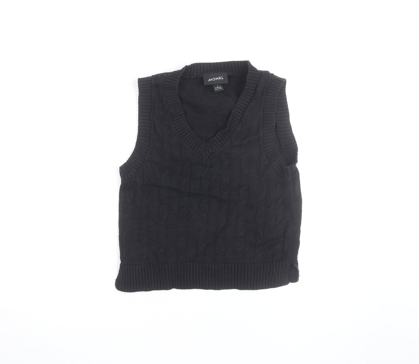 Monki Women’s Black Cotton Cable Knit Sleeveless V-Neck Jumper Vest S