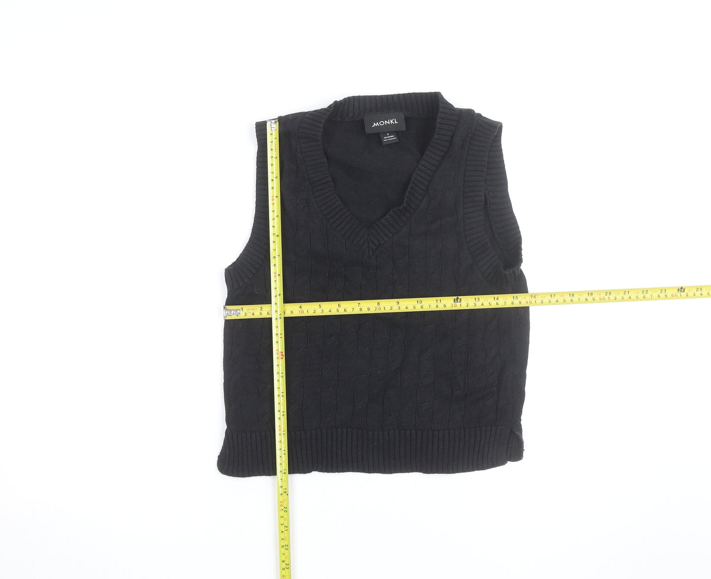 Monki Women’s Black Cotton Cable Knit Sleeveless V-Neck Jumper Vest S