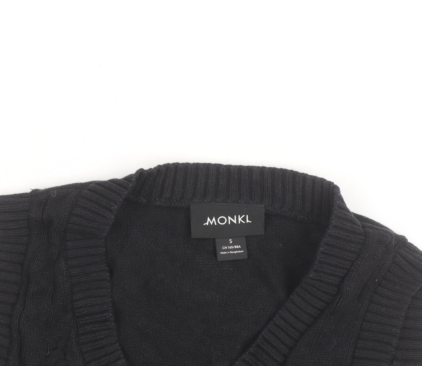 Monki Women’s Black Cotton Cable Knit Sleeveless V-Neck Jumper Vest S