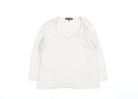 Debbie Morgan Women Beige V-Neck Lace Trim Stretch Jumper M