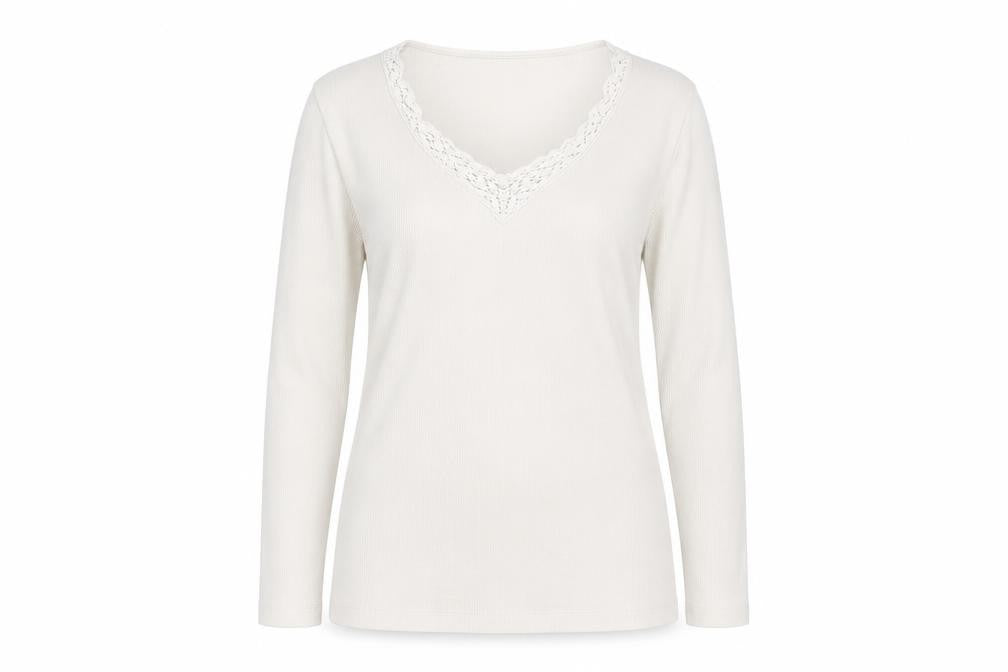 Debbie Morgan Women Beige V-Neck Lace Trim Stretch Jumper M