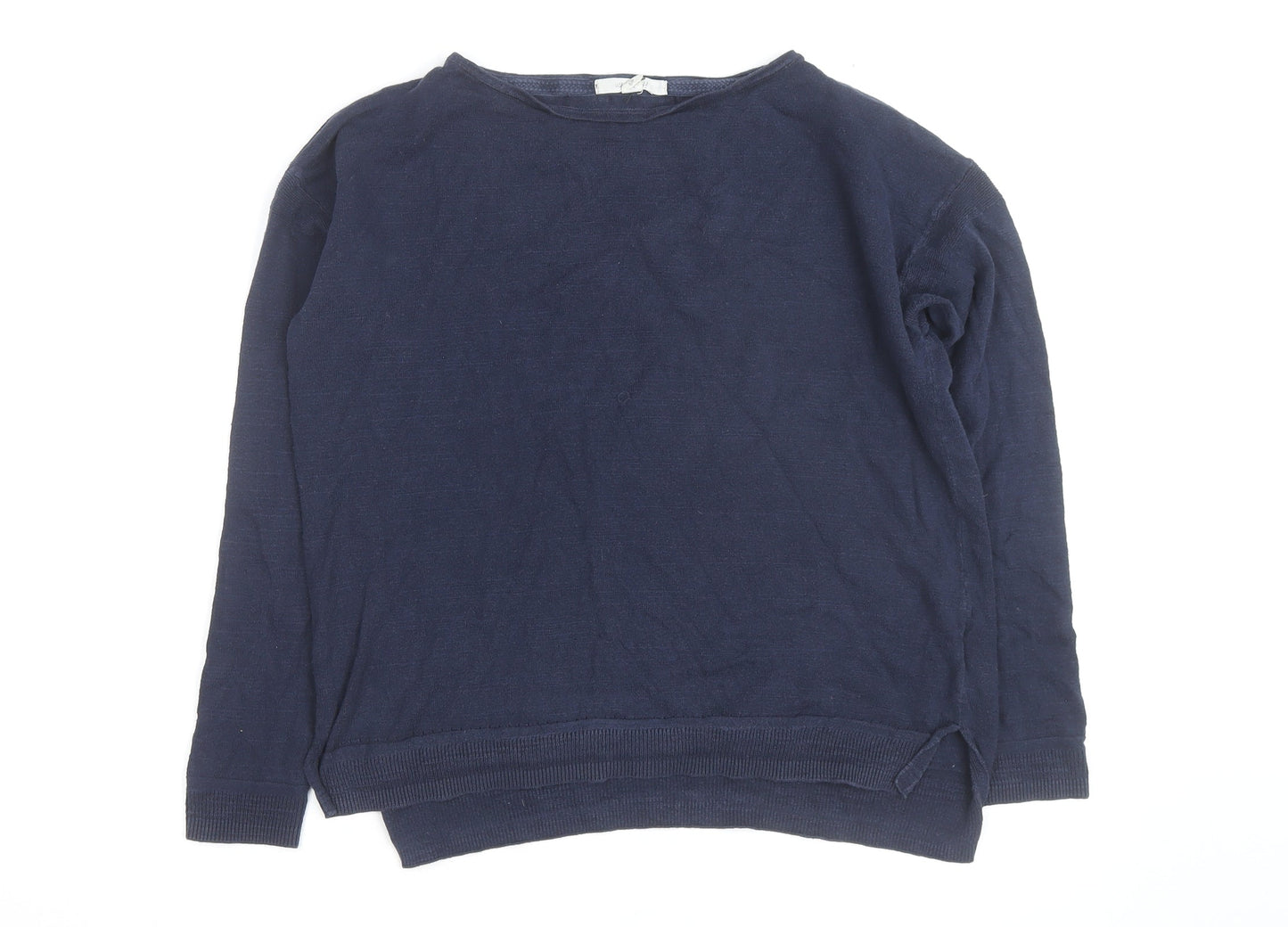 White Stuff Women's Blue Cotton Boat Neck Jumper Size 14