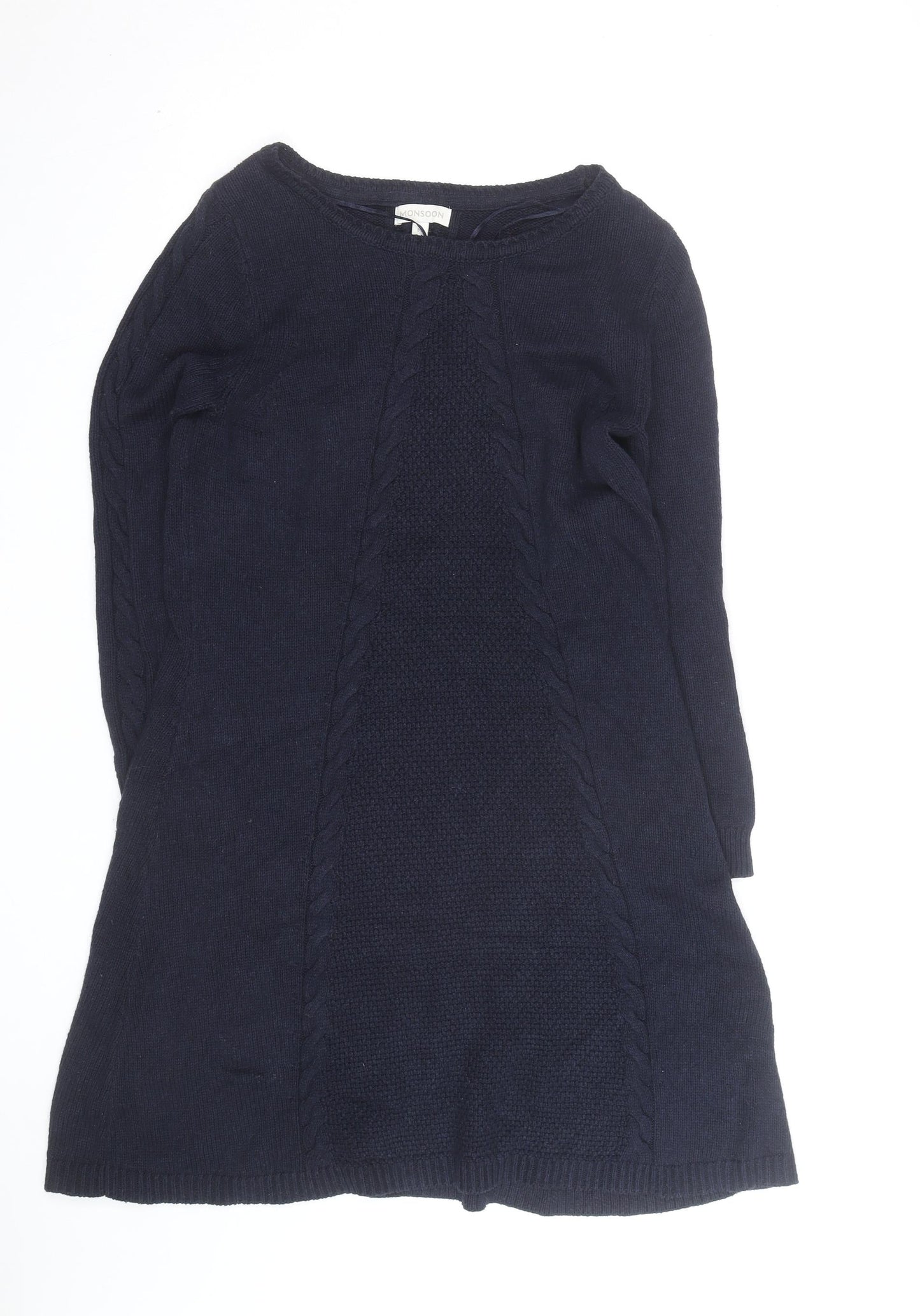 Monsoon Womens Blue Cable Knit Long Sleeve Tunic Jumper M