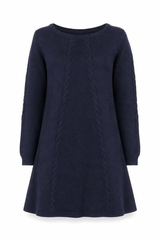 Monsoon Womens Blue Cable Knit Long Sleeve Tunic Jumper M