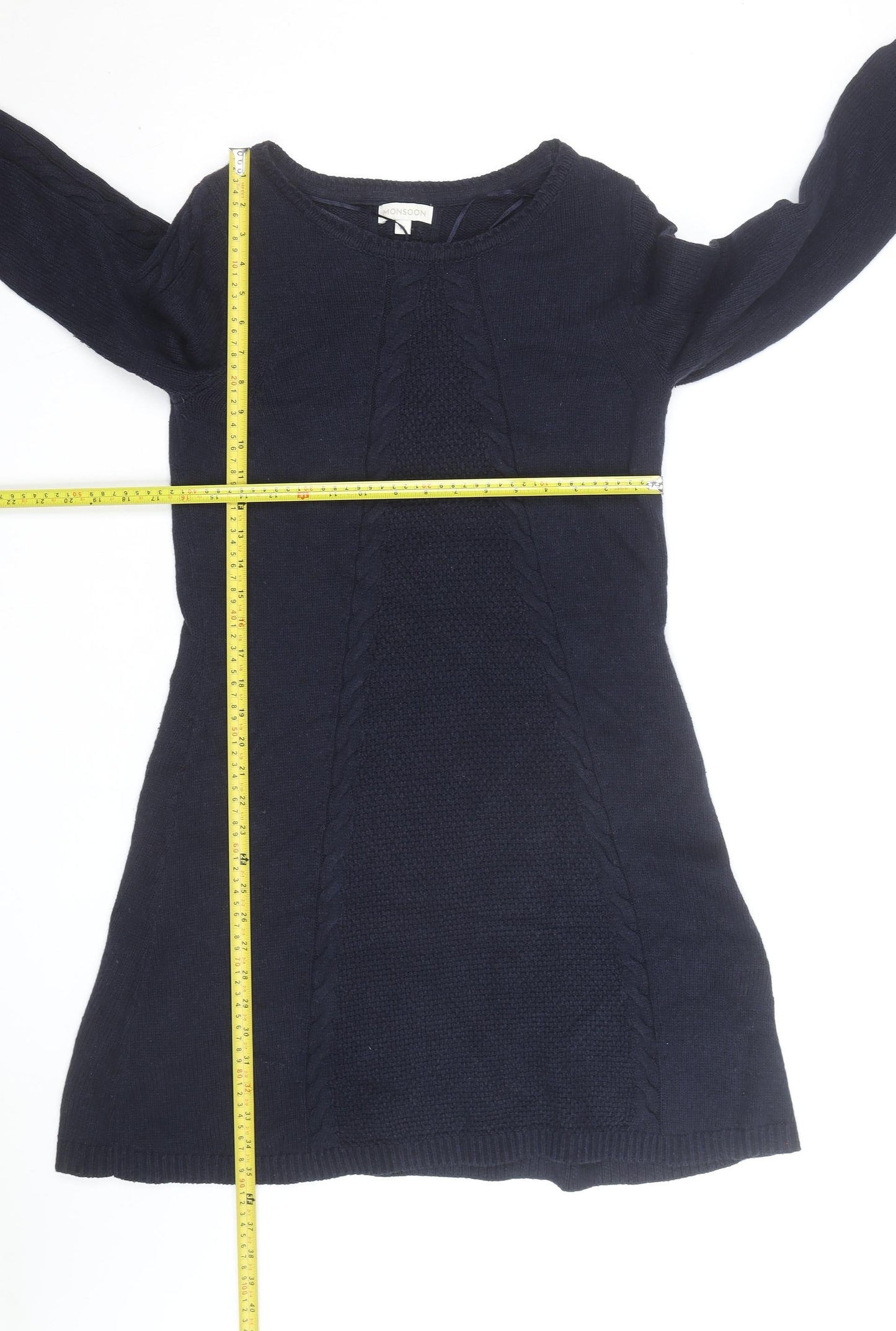 Monsoon Womens Blue Cable Knit Long Sleeve Tunic Jumper M