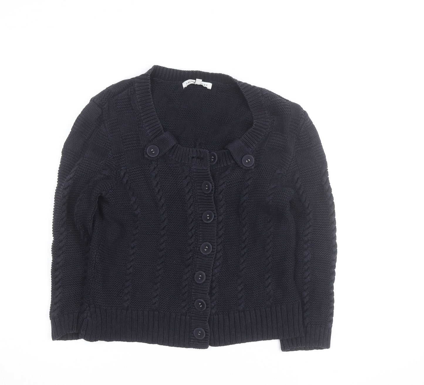 Laura Ashley Womens Black Cable Knit Cardigan Size 14