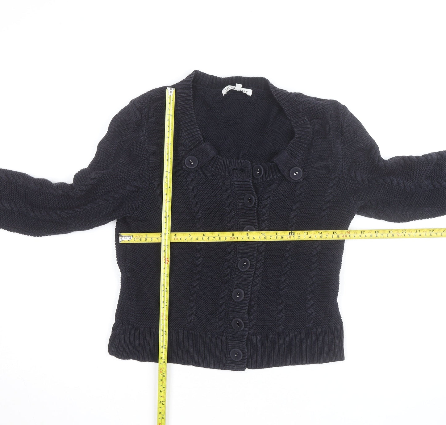 Laura Ashley Womens Black Cable Knit Cardigan Size 14